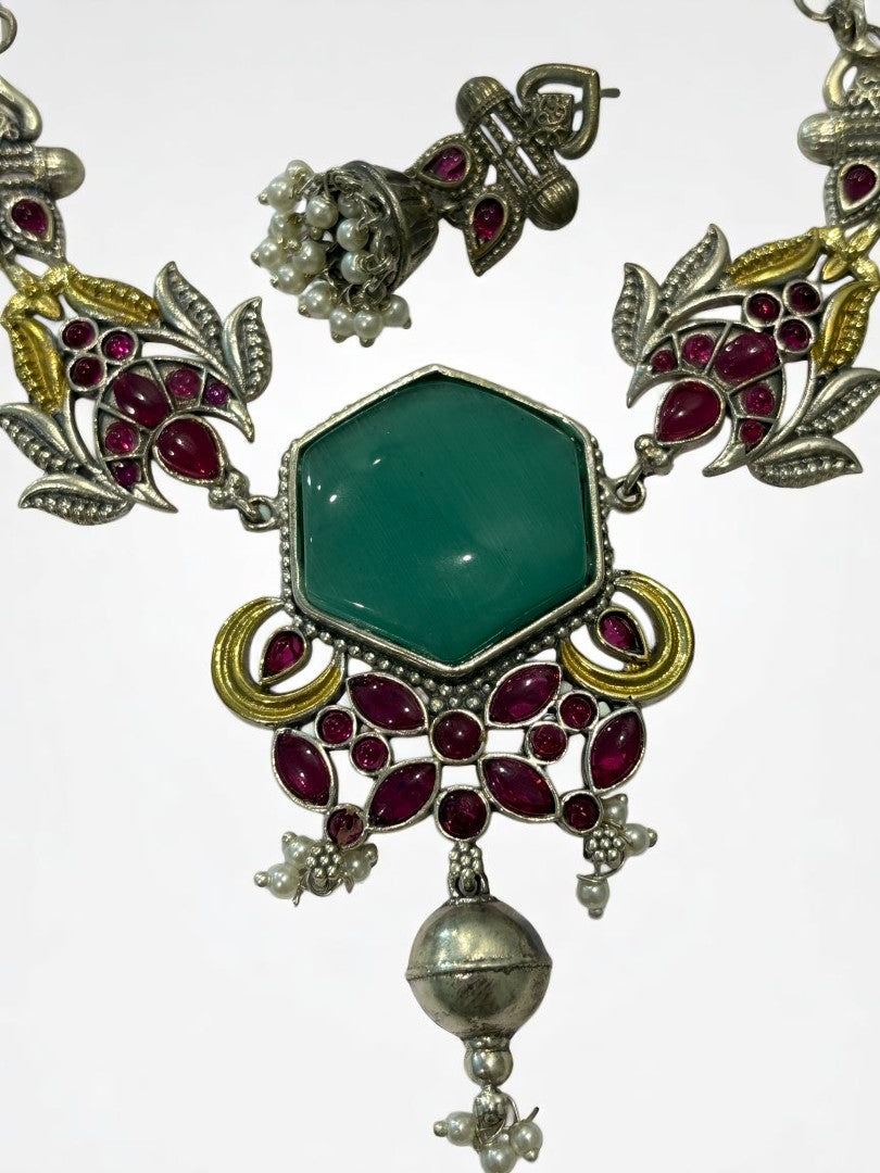 SEA GREEN REKHA GERMAN SILVER JEWELLERY SET