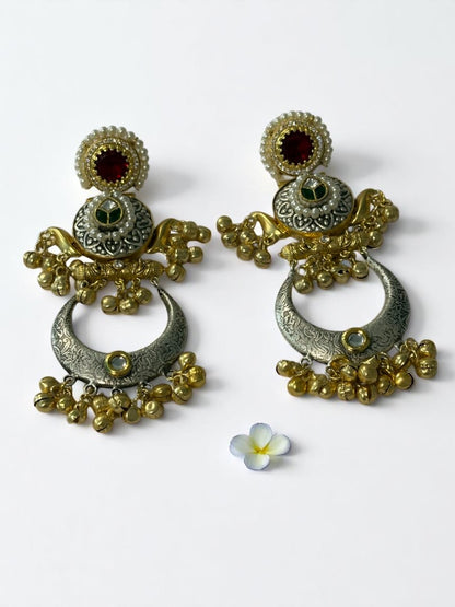 PINK GREEN LAKSHMI GERMAN SILVER EARRINGS