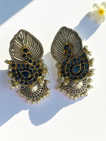 BLUE SWAN CHARU GERMAN SILVER EARRINGS