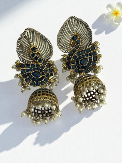 BLUE SWAN CHARU GERMAN SILVER EARRINGS