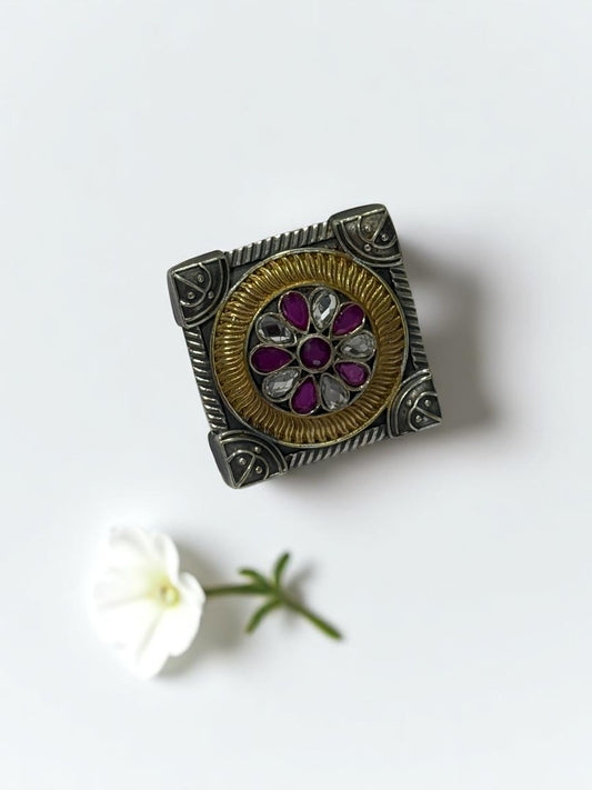 PINK WHITE FLOWER AYANI GERMAN SILVER RING