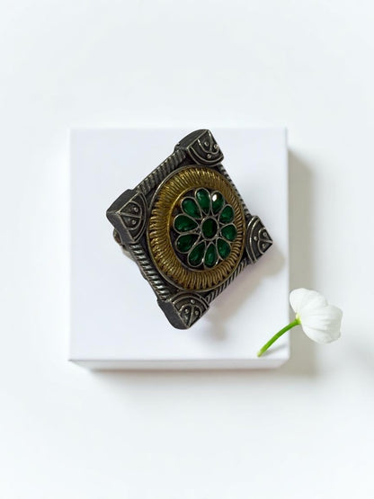 GREEN FLOWER AYANI GERMAN SILVER RING