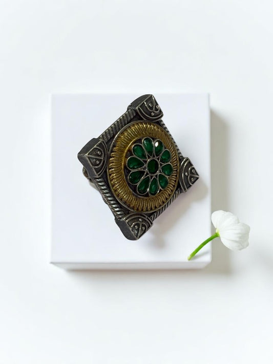 GREEN FLOWER AYANI GERMAN SILVER RING