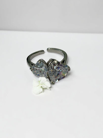 SILVER HEART DIAMOND JEMMY RING