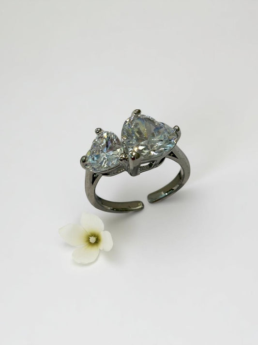 SILVER HEART DIAMOND JEMMY RING