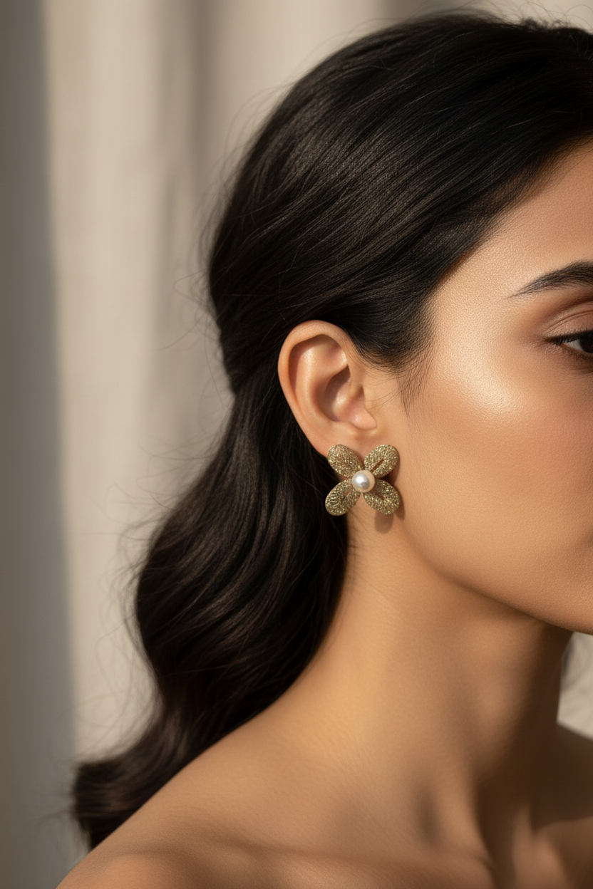 GOLDEN DIAMOND FLOWER ALANA EARRINGS