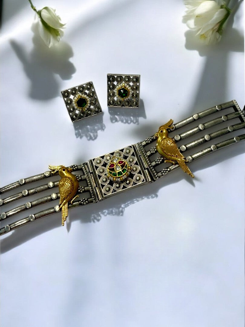 MULTI RAVINA GERMAN SILVER JEWELLERY SET
