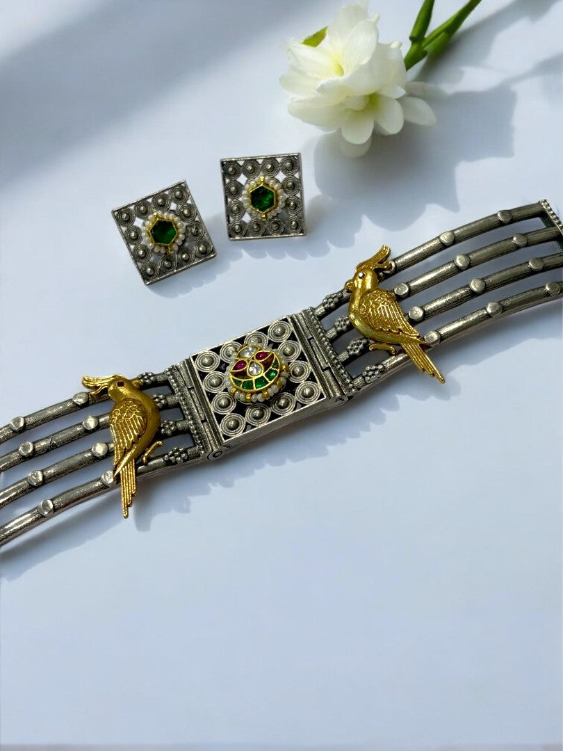 MULTI RAVINA GERMAN SILVER JEWELLERY SET