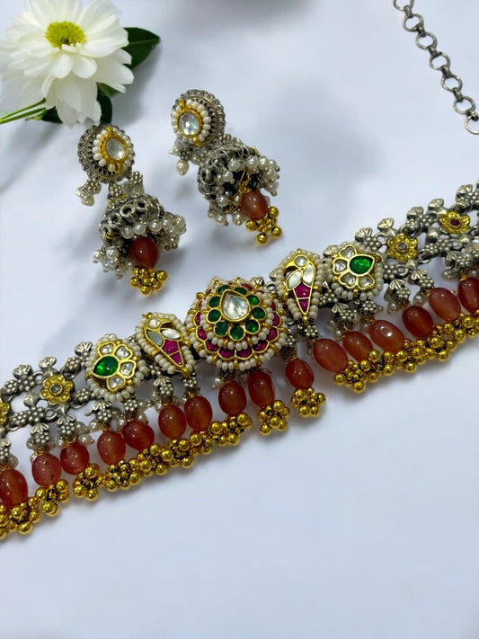 ORANGE ONIMA GERMAN SILVER JEWELLERY SET