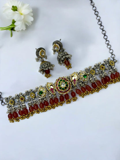 ORANGE ONIMA GERMAN SILVER JEWELLERY SET