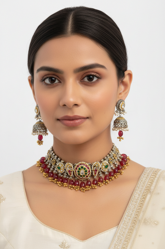 ORANGE ONIMA GERMAN SILVER JEWELLERY SET