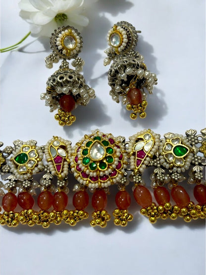 ORANGE ONIMA GERMAN SILVER JEWELLERY SET