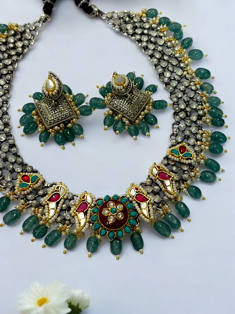 SEA GREEN RENUKA GERMAN SILVER JEWELLERY SET