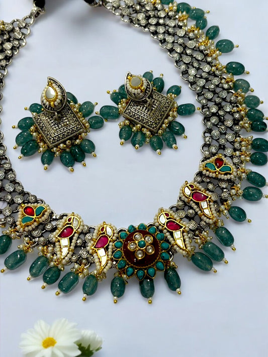 SEA GREEN RENUKA GERMAN SILVER JEWELLERY SET