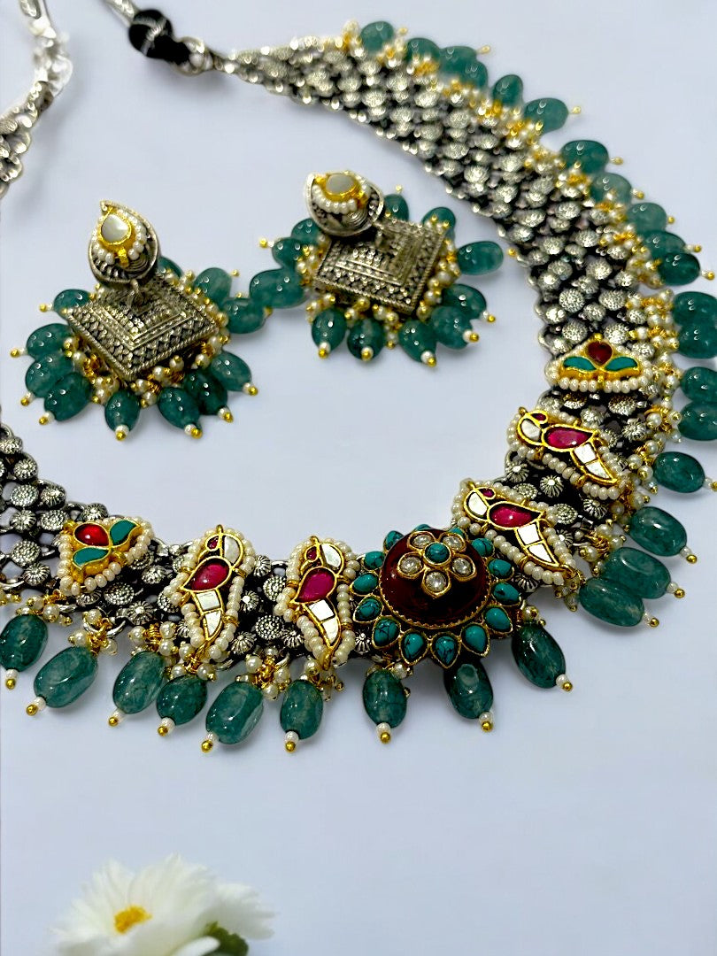 SEA GREEN RENUKA GERMAN SILVER JEWELLERY SET
