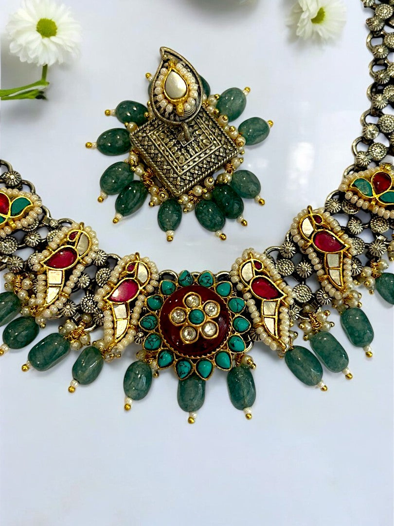 SEA GREEN RENUKA GERMAN SILVER JEWELLERY SET