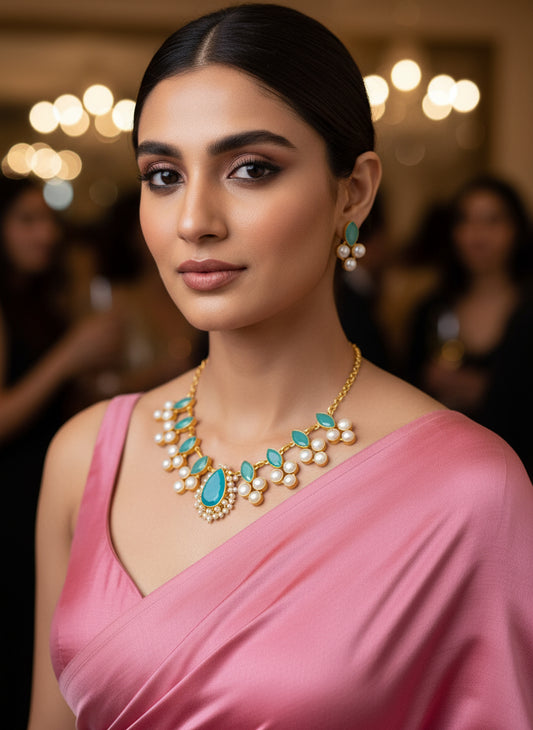 BLUE ABHATI AQUA JEWELLERY SET