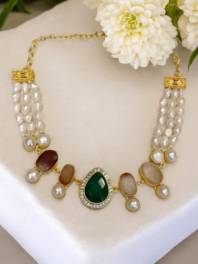 GREEN AND BROWN ABHIDHAYA JEWELLERY SET