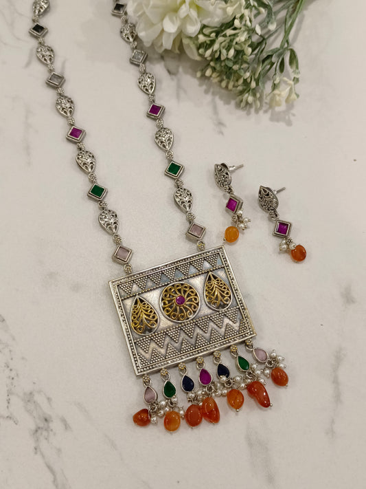 ORANGE AADISHREE GERMAN SILVER JEWELLERY SET