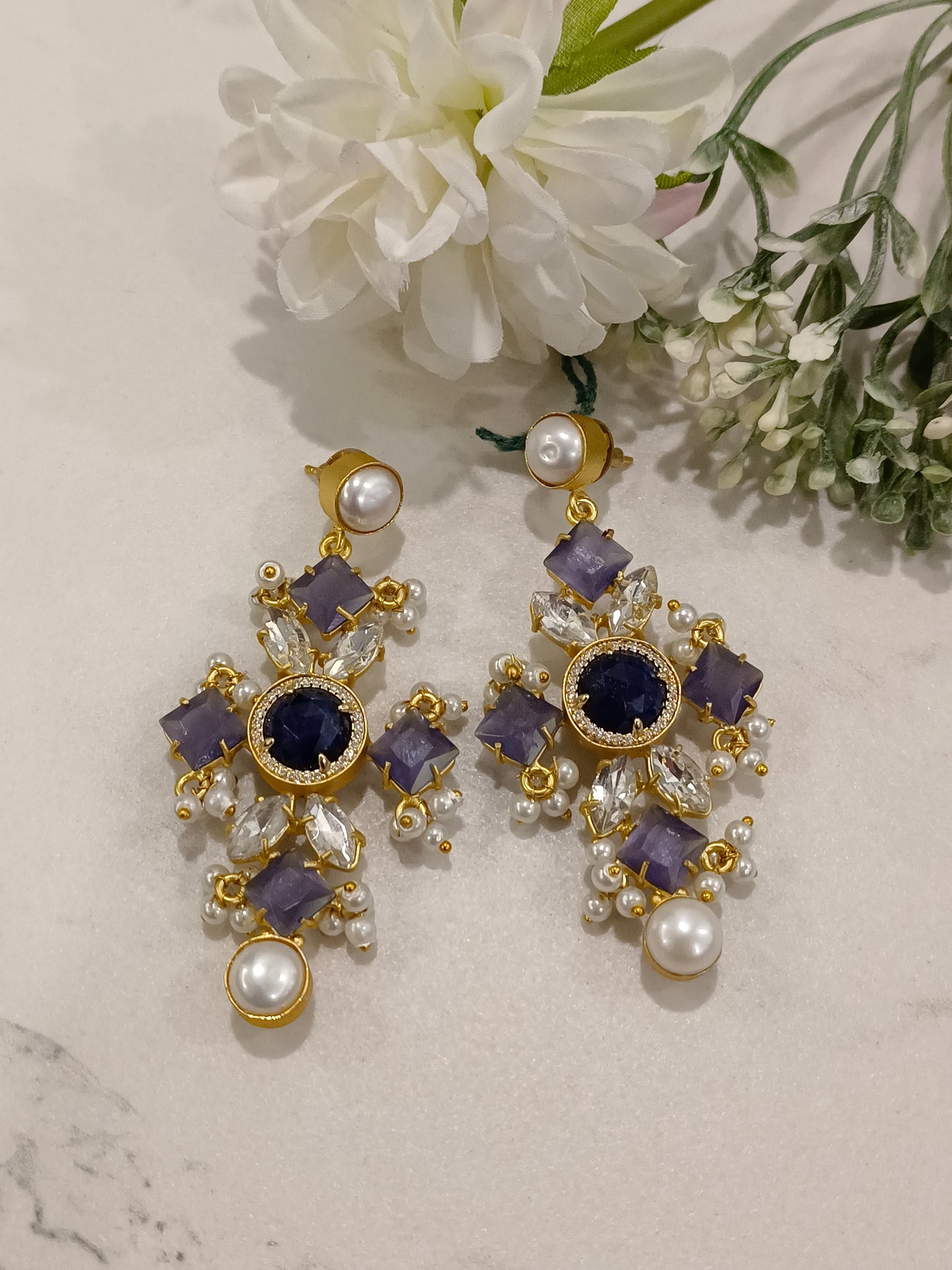 PURPLE AARATHI SEMI PRECIOUS EARRINGS