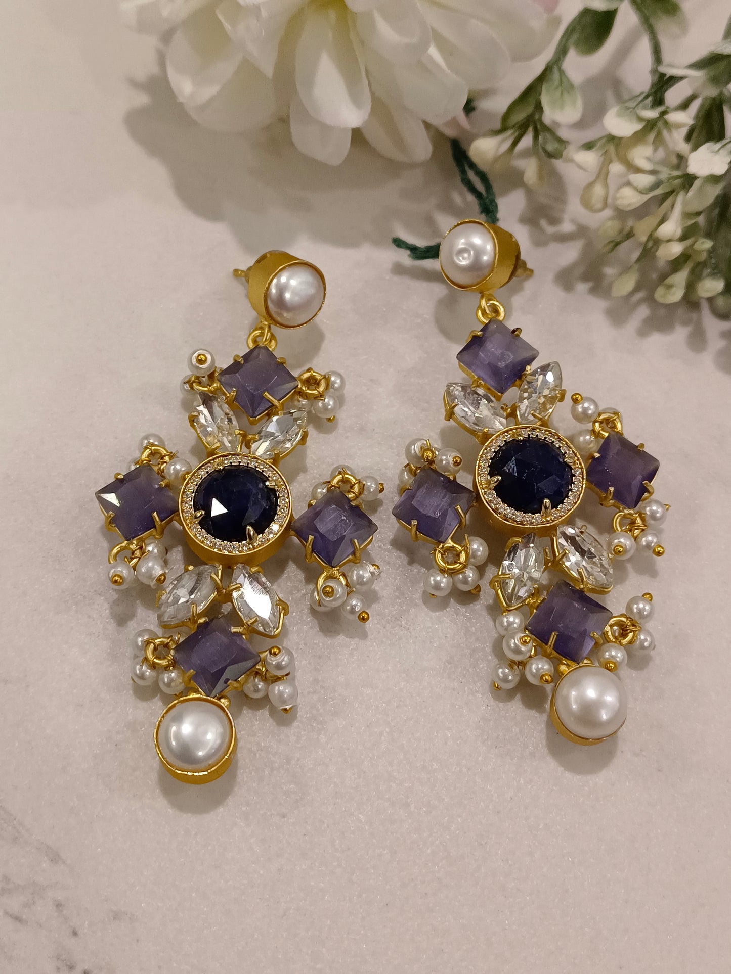 PURPLE AARATHI SEMI PRECIOUS EARRINGS