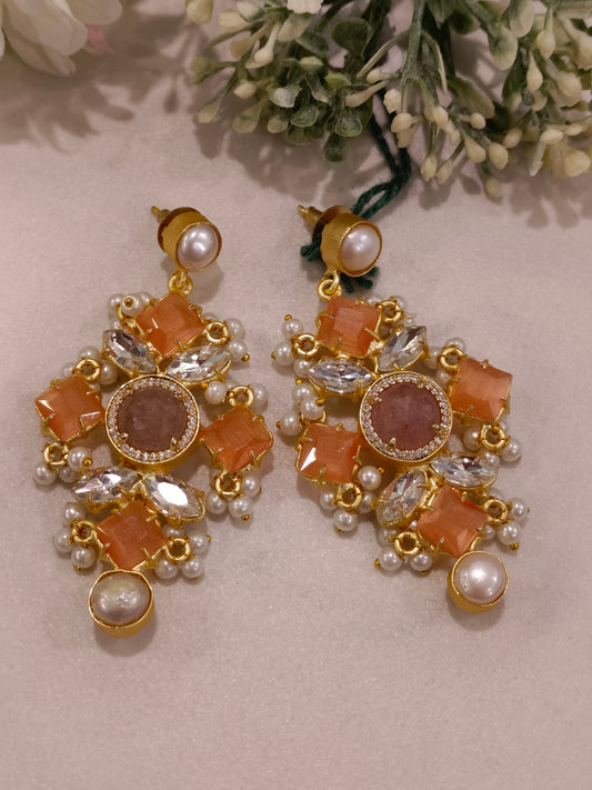 CORAL AARATHI SEMI PRECIOUS EARRINGS