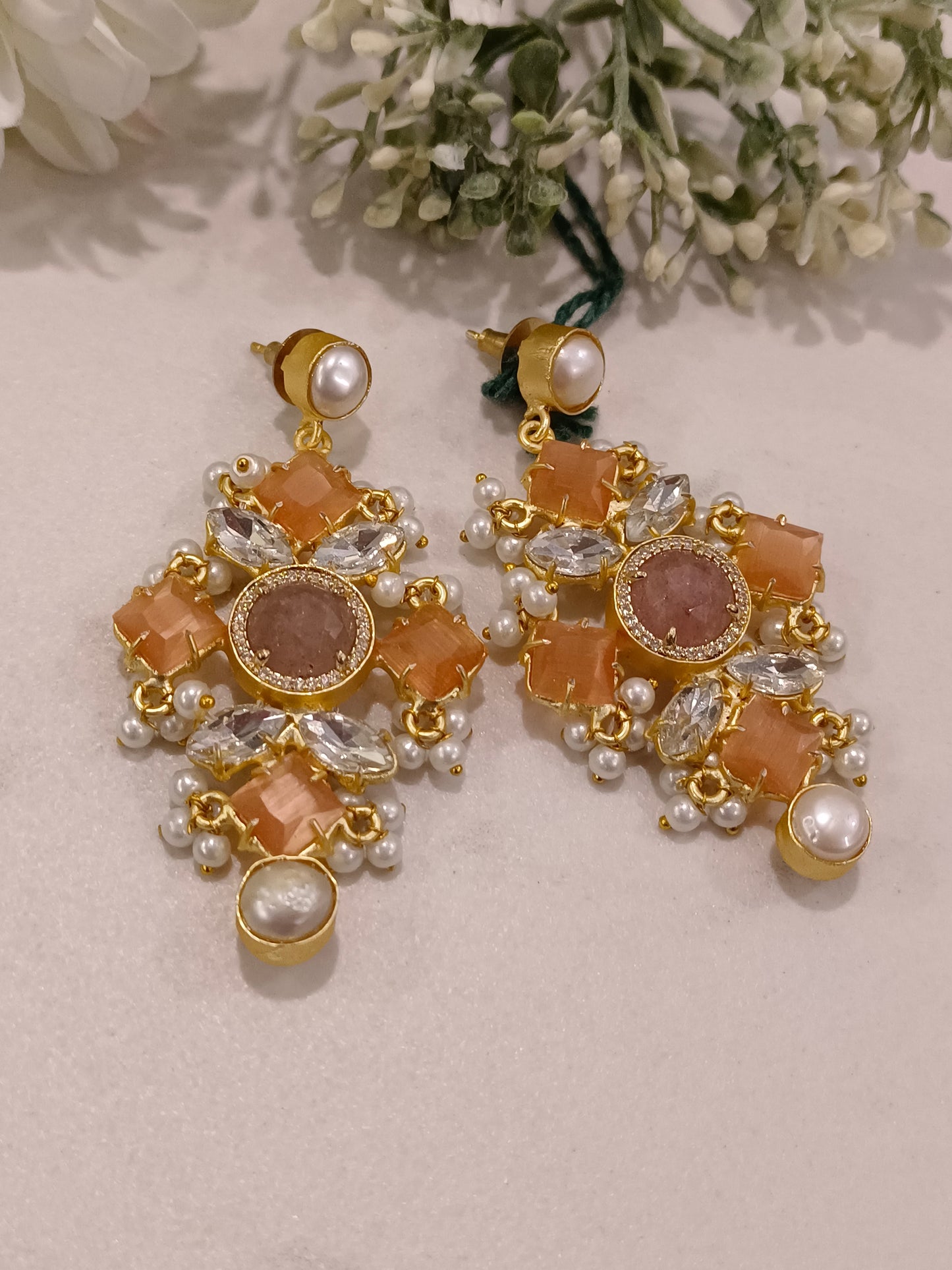CORAL AARATHI SEMI PRECIOUS EARRINGS