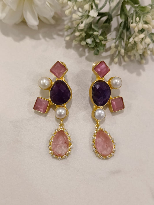 PINK AARURA SEMI PRECIOUS EARRINGS