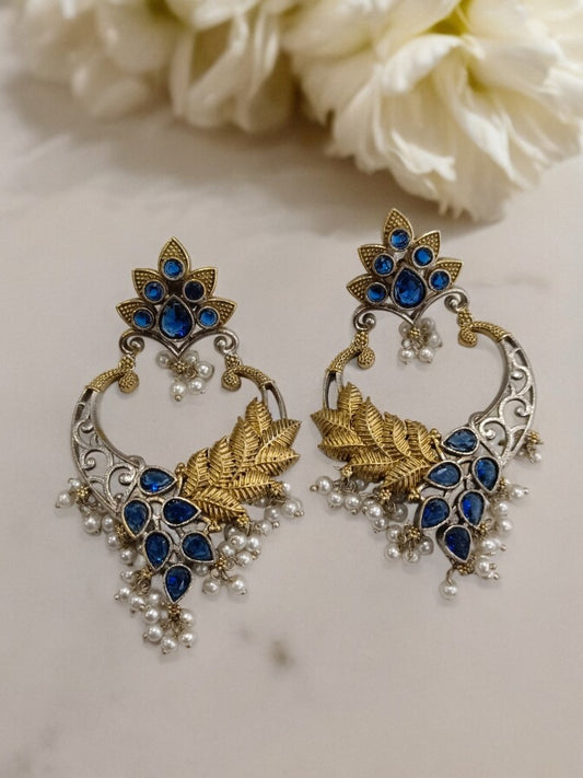 BLUE ANIKA GERMAN SILVER EARRINGS