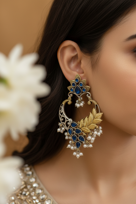 BLUE ANIKA GERMAN SILVER EARRINGS