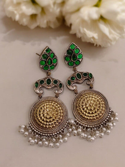 GREEN TANVI GERMAN SILVER EARRINGS