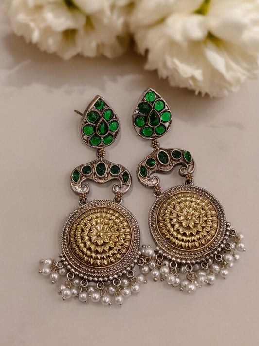 GREEN TANVI GERMAN SILVER EARRINGS