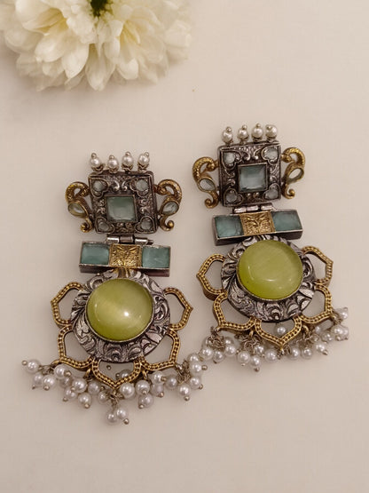 LIGHT GREEN VAIBHAVYA GERMAN SILVER EARRINGS