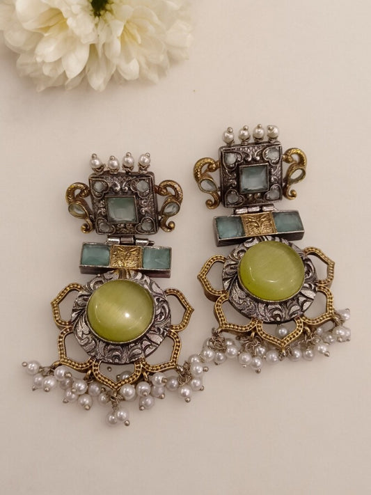LIGHT GREEN VAIBHAVYA GERMAN SILVER EARRINGS