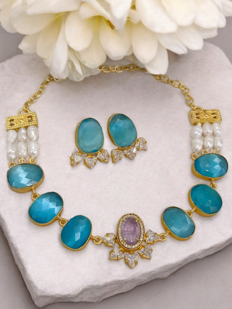 BLUE AND PURPLE INDIRA JEWELLERY SET