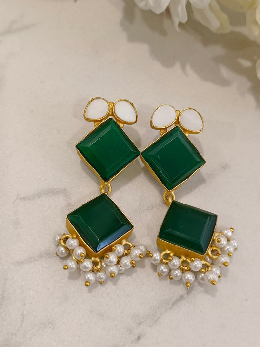 GREEN ROSHNI SEMI PRECIOUS EARRINGS