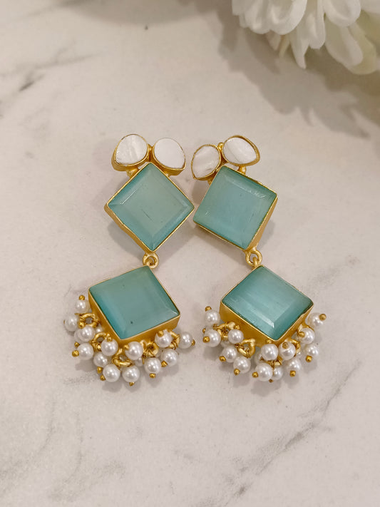 SEA BLUE ROSHNI SEMI PRECIOUS EARRINGS