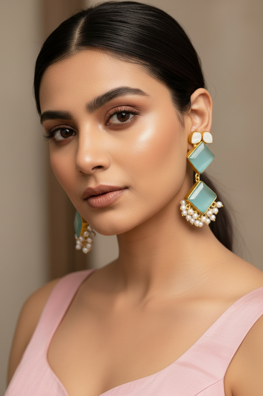 SEA BLUE ROSHNI SEMI PRECIOUS EARRINGS