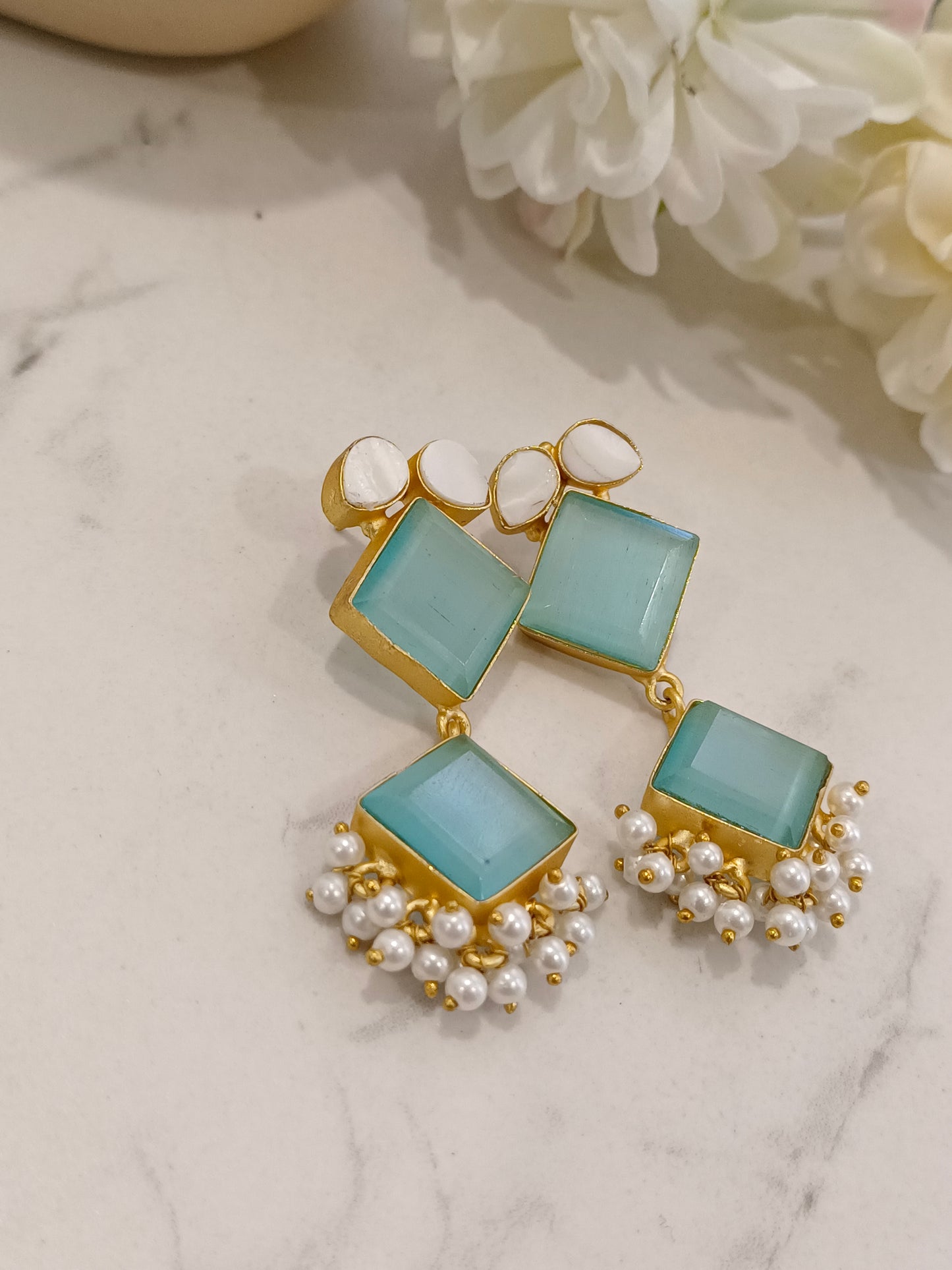 SEA BLUE ROSHNI SEMI PRECIOUS EARRINGS