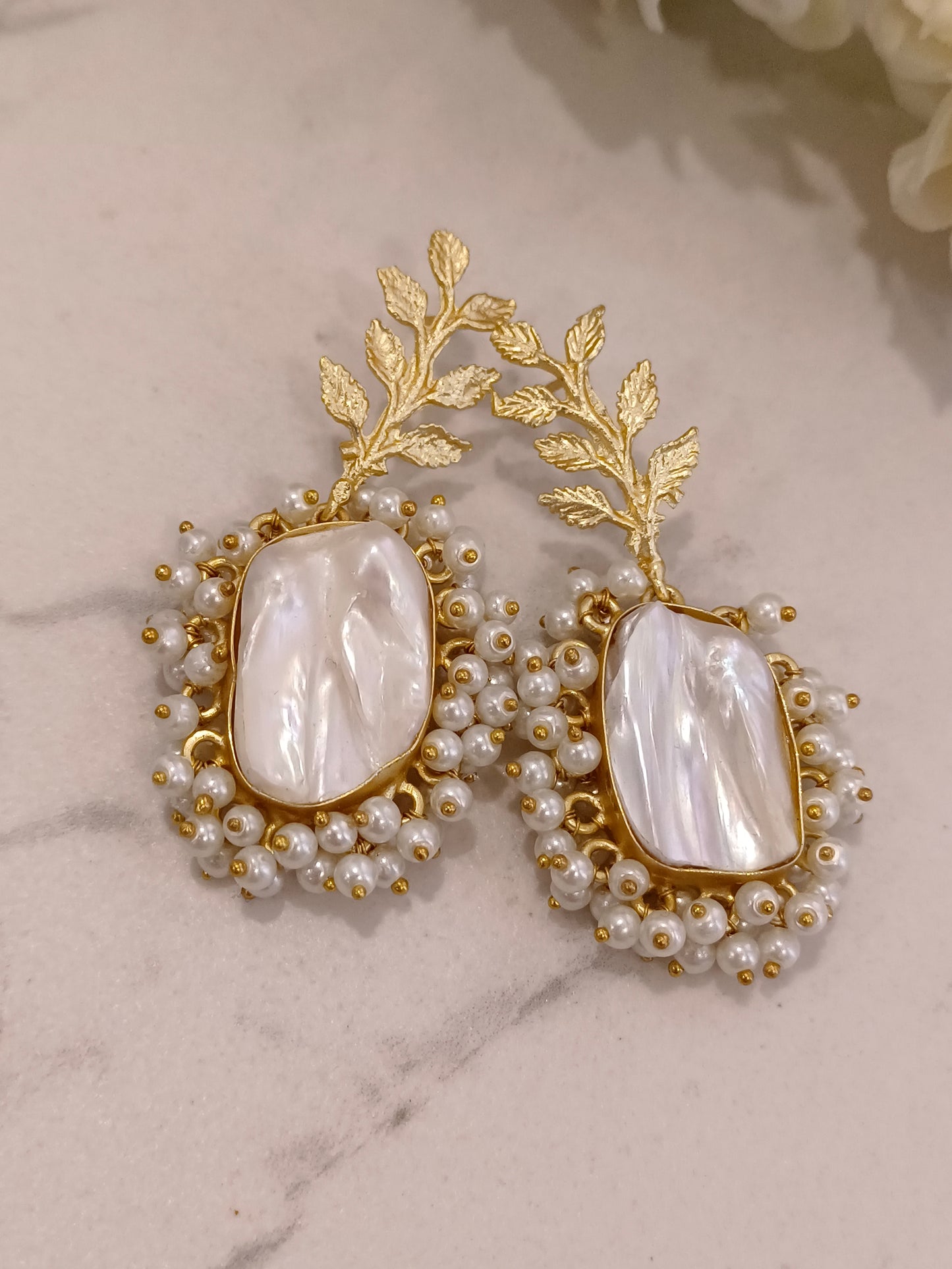 MOTHER OF PEARL NAKSHATRA SEMI PRECIOUS EARRINGS