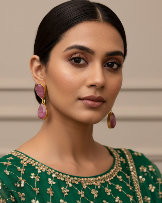PINK RESHMI SEMI PRECIOUS EARRINGS