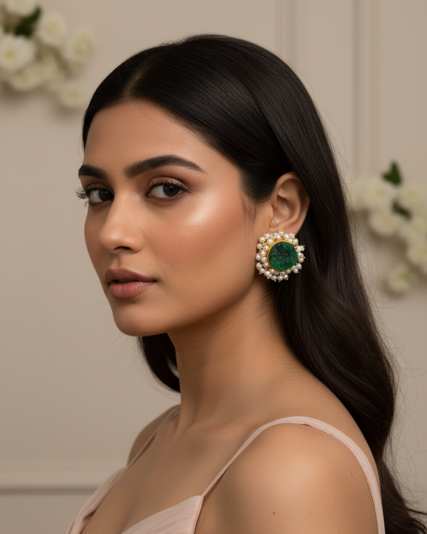 GREEN KANTI SEMI PRECIOUS EARRINGS