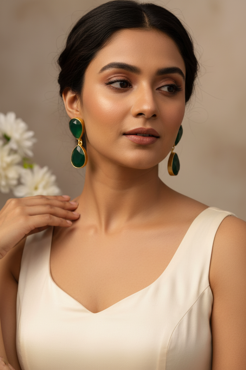 GREEN RESHMI SEMI PRECIOUS EARRINGS
