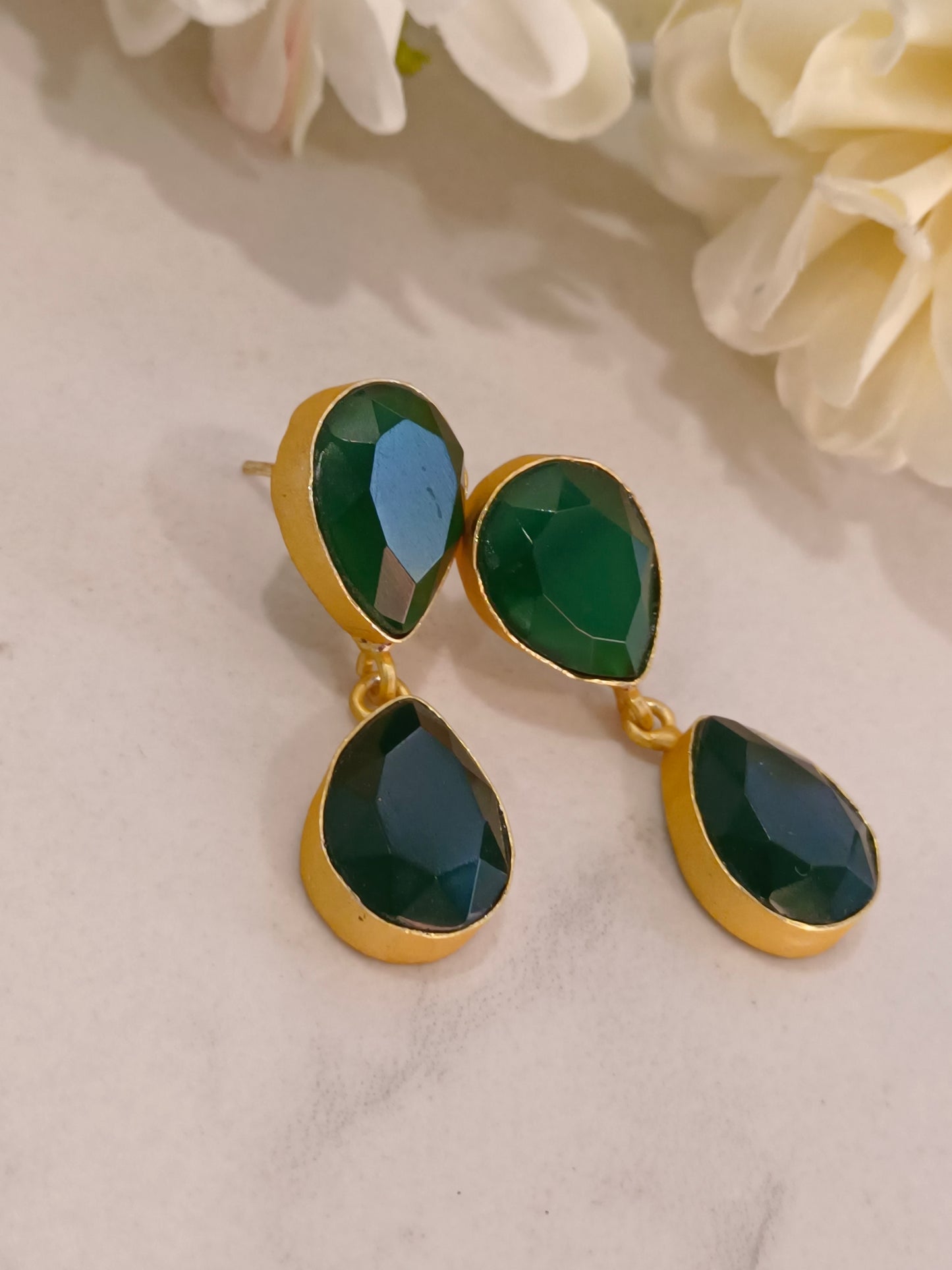 GREEN RESHMI SEMI PRECIOUS EARRINGS