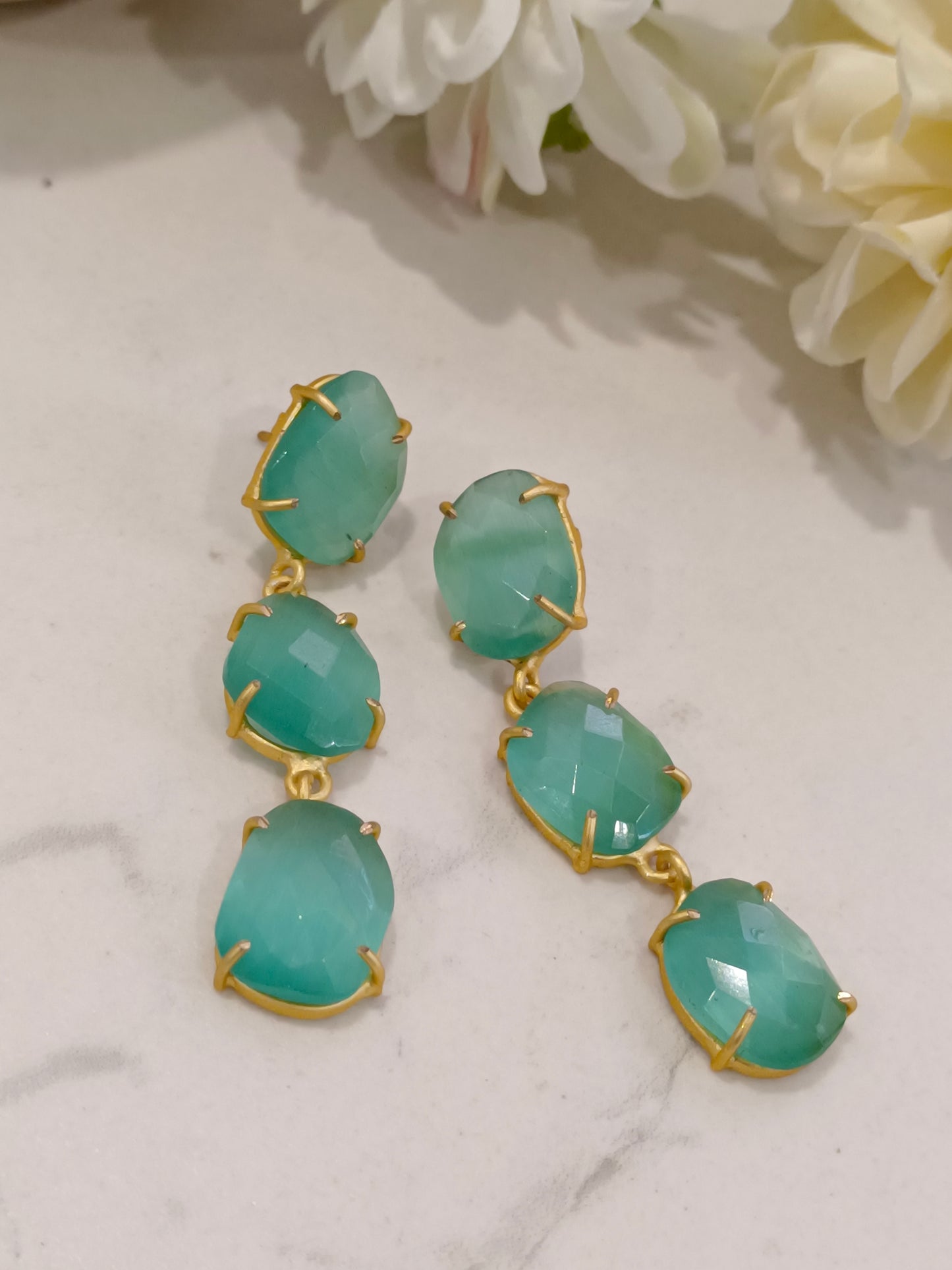 SEA GREEN KARISHMA SEMI PRECIOUS EARRINGS