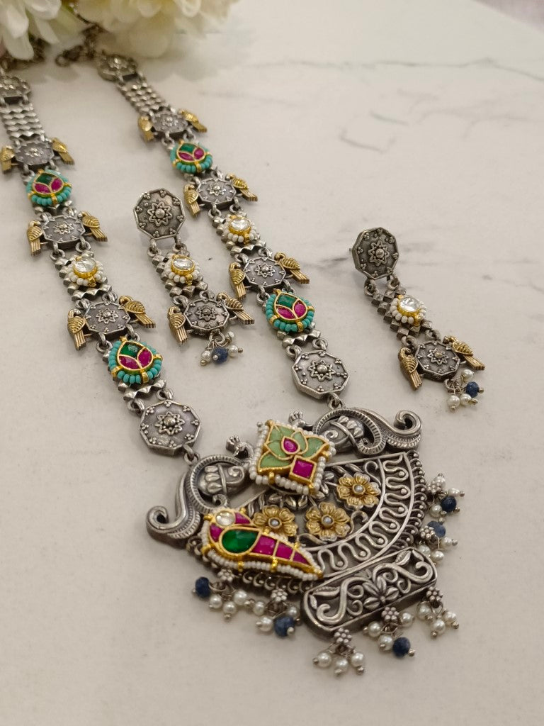 GREEN YUKA GERMAN SILVER JEWELLERY SET