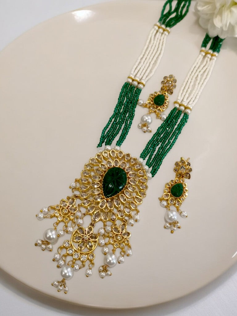 GREEN WHITE PADMA JEWELLERY SET