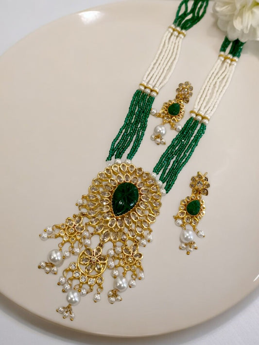 GREEN WHITE PADMA JEWELLERY SET