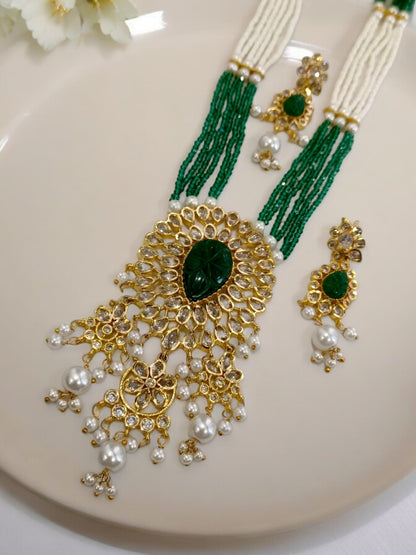 GREEN WHITE PADMA JEWELLERY SET