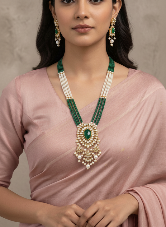 GREEN WHITE PADMA JEWELLERY SET